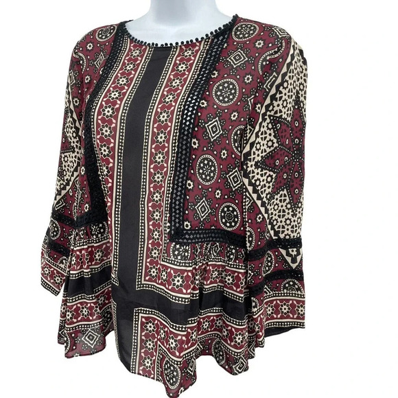 Sea New York Tops - Sea New York Ezri Silk Blend Blouse Size 0 Burgandy Scoop Neck 3/4 Sleeves